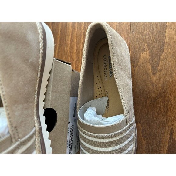 Clarks Womens 6 M Serena Paige Espadrille Slip-on Loafers Sand Striped NEW - Picture 4 of 9